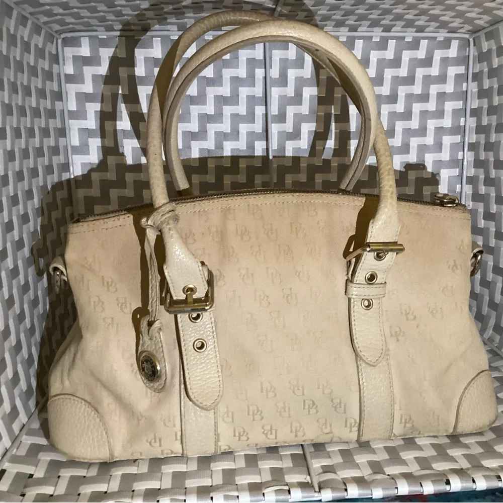 Y2K Dooney & Bourke Beige Logo Canvas Bag Casual Purse - Picture 1 of 14